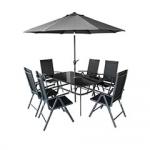 Shadow Set 6 Kerti bútor garnitúra (6+1) asztal székekkel, napernyővel - fekete